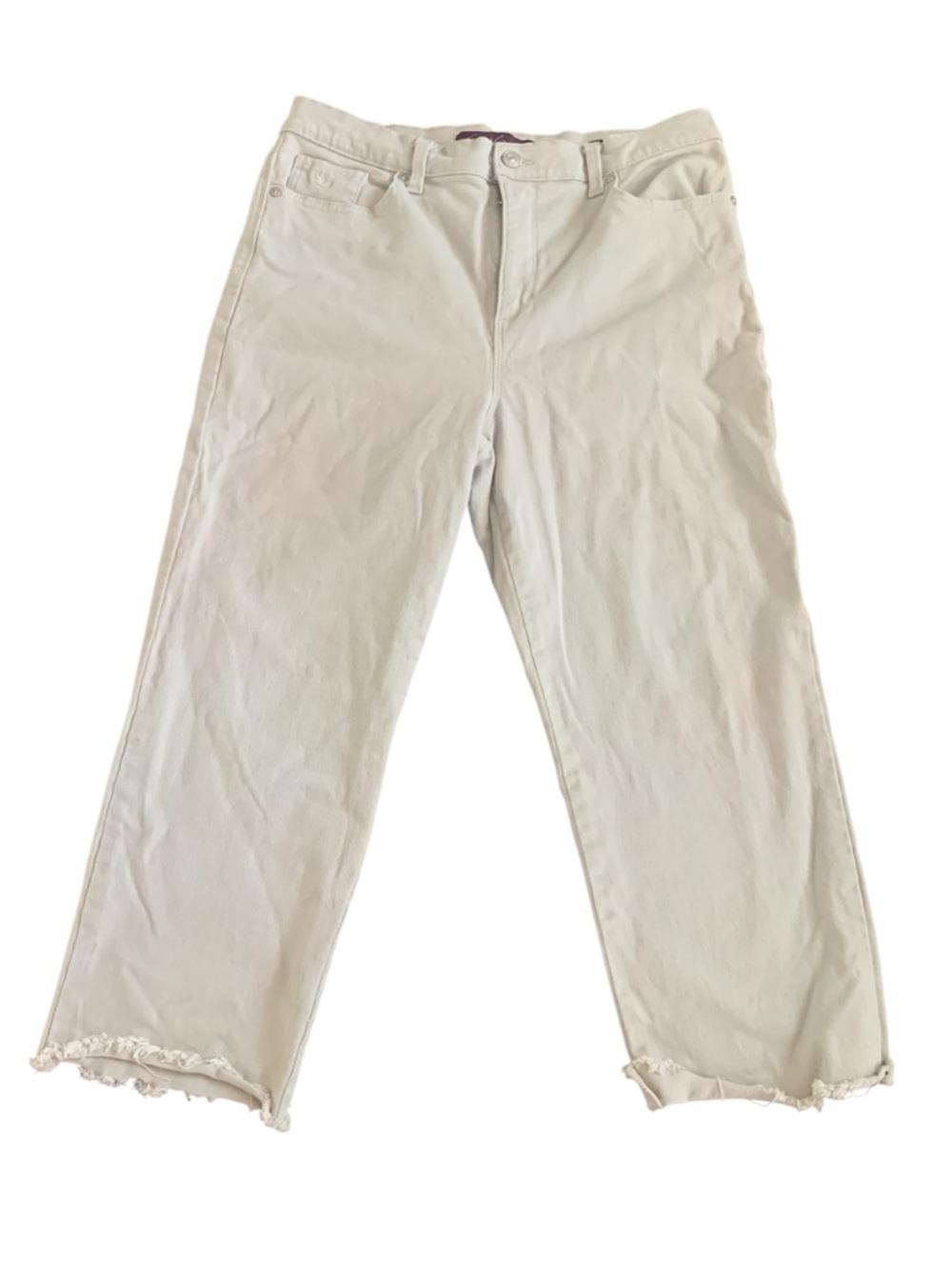 Gloria Vanderbilt Amanda Frayed Hem Capri Pants Beige Tan Denim 14P Petite